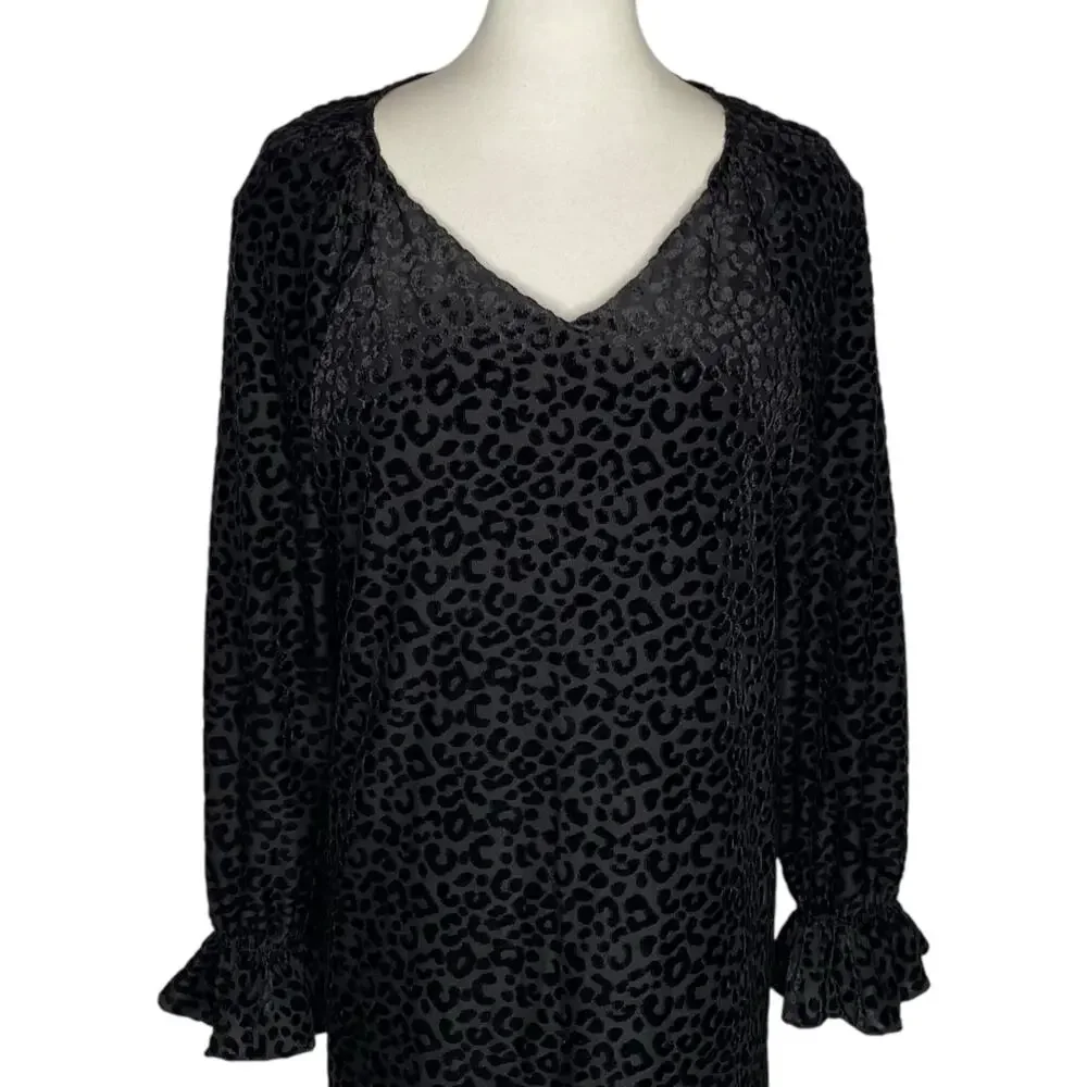 Nine West Velvet Burnout Shift Dress Black Leopard Print Size 16 Holiday Party - Picture 6 of 16